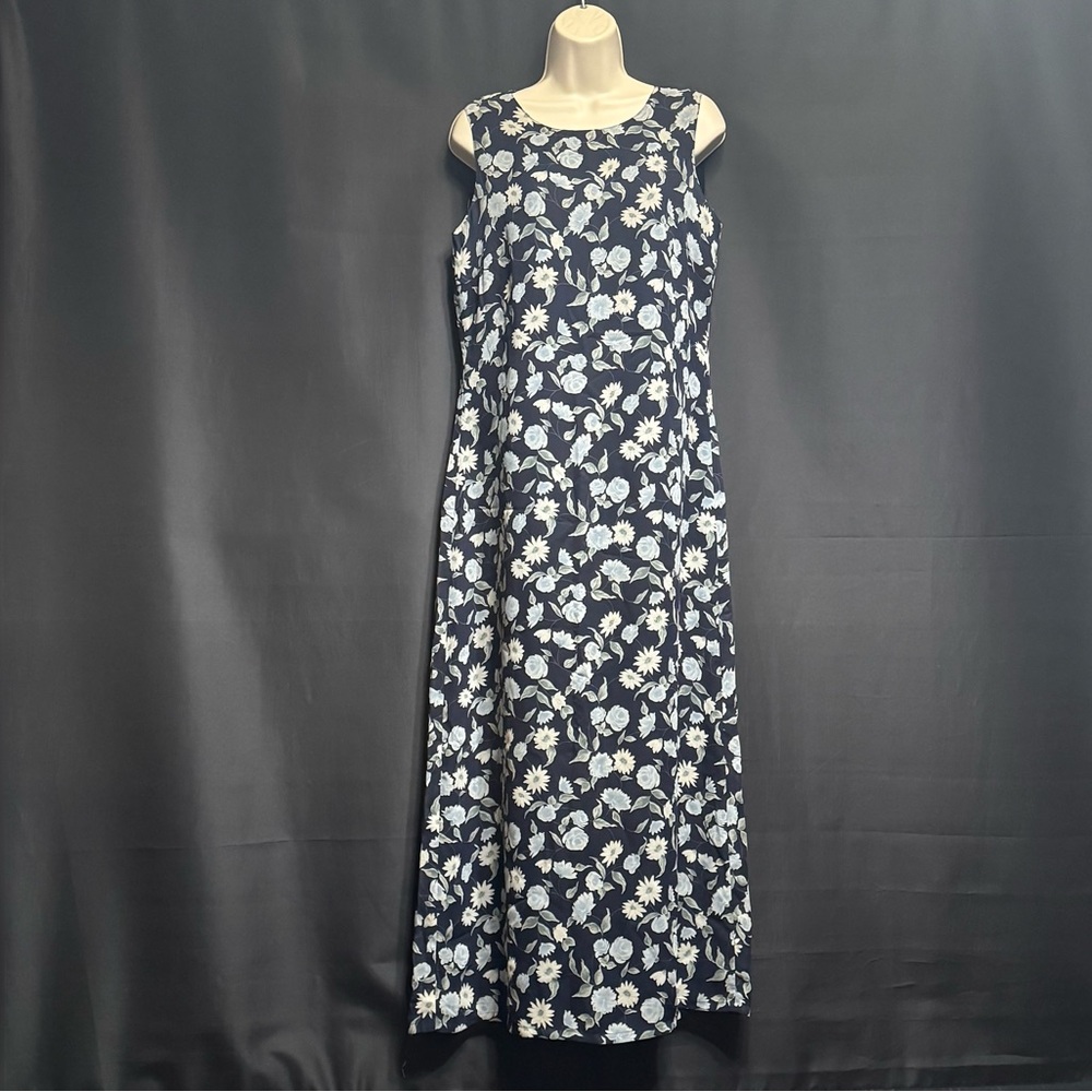 Vintage Old Navy Floral Maxi Dress | 90s Navy Blue Roses & Daisies | 10